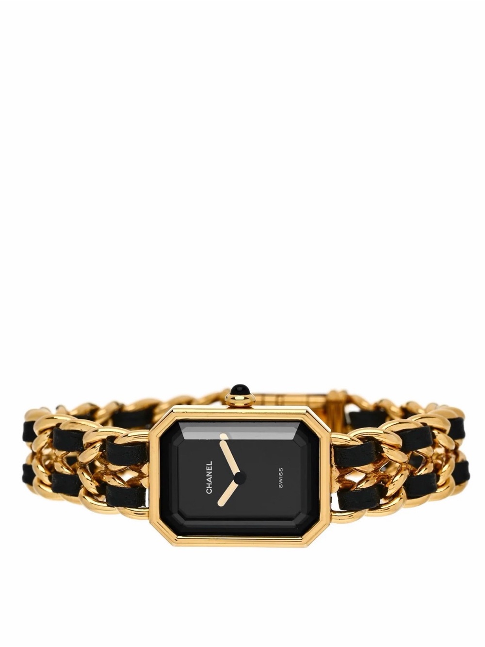 CHANEL Black Dial Gold-Tone Chain Bracelet Watch